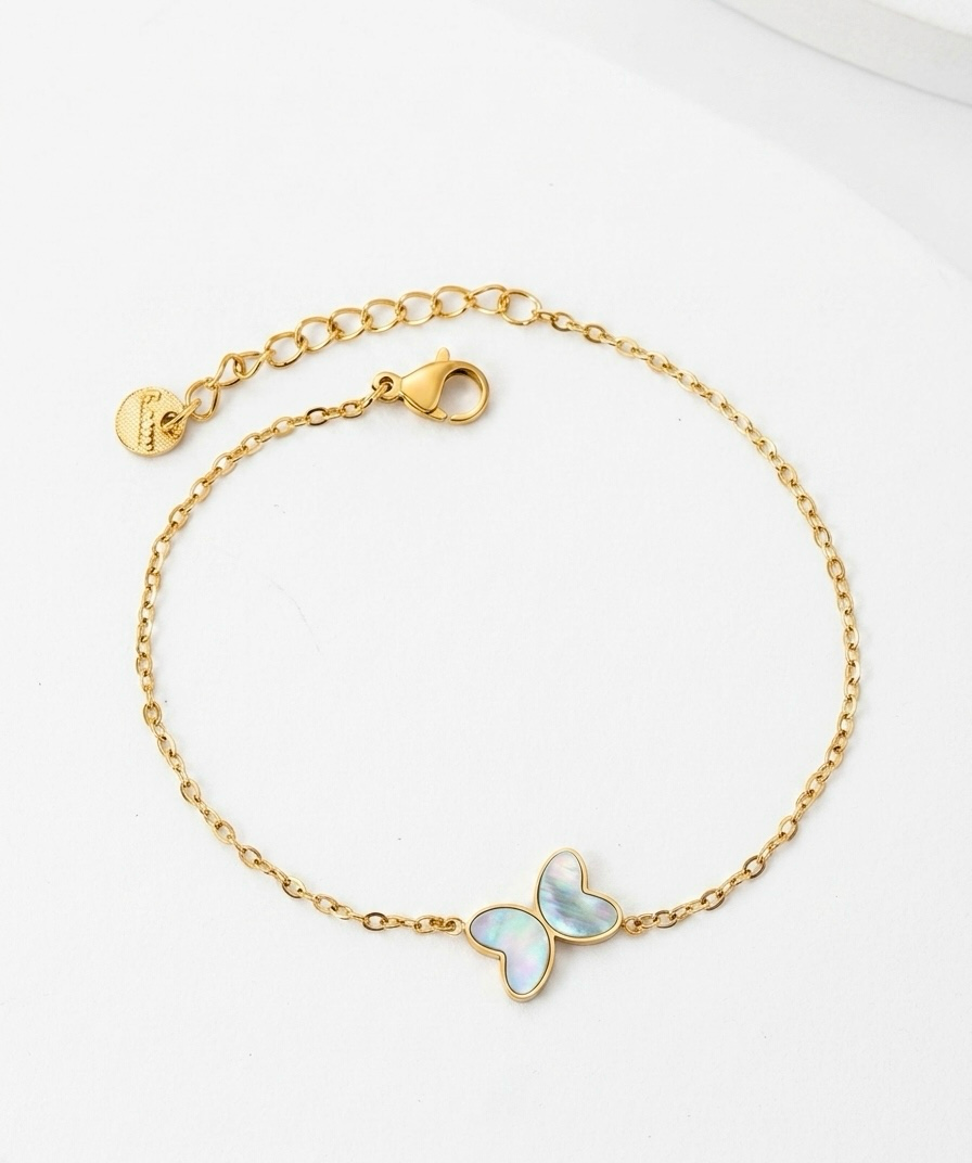 Gold Single Butterfly Mother-of-Pearl Chain Bracelet