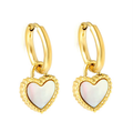 Gold Mother-of-Pearl Heart Hoop Earrings