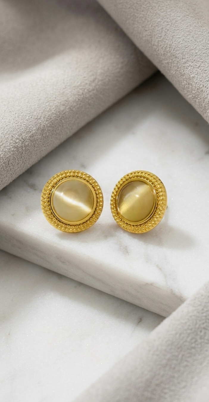 Gold Dome Button Stud Earrings