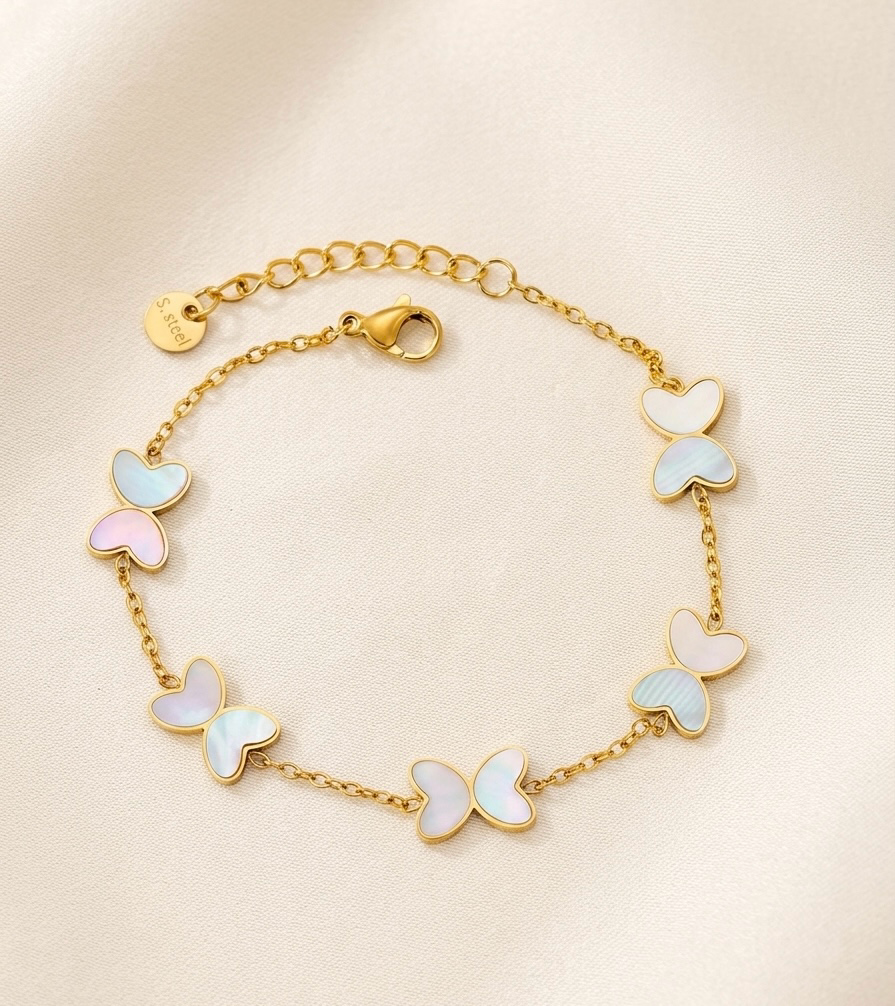 Gold Butterfly Mother-of-Pearl Chain Bracelet