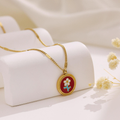 Red Enamel Flower Medallion Necklace