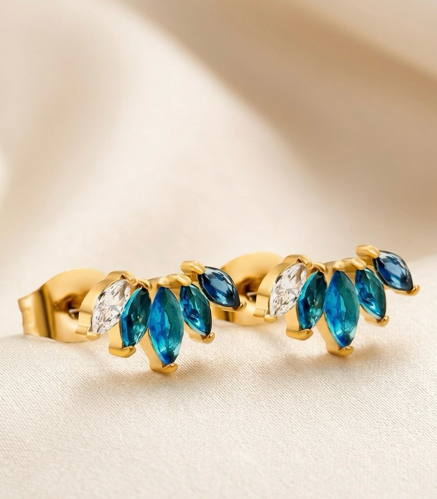 Blue Crystal Marquise Stud Earrings