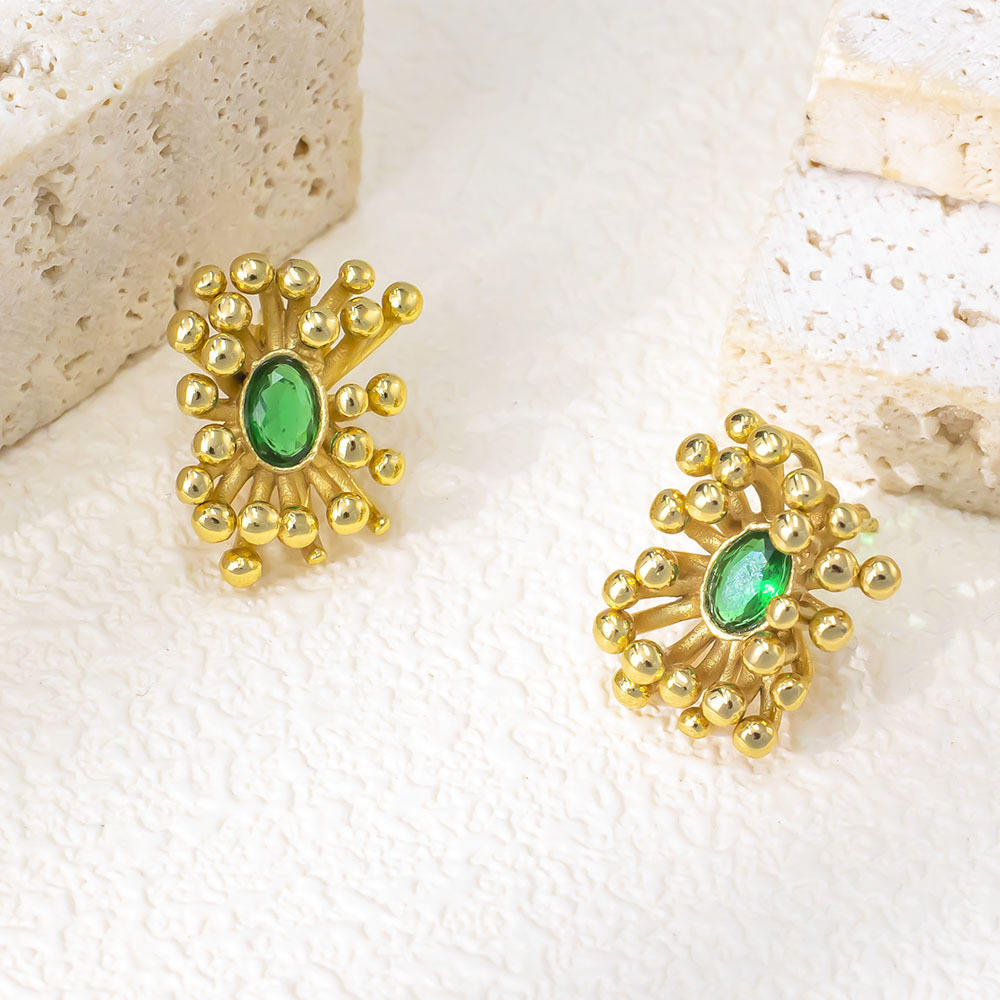 Emerald Sunburst Stud Earrings