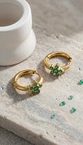 Emerald Flower Hoop Earrings