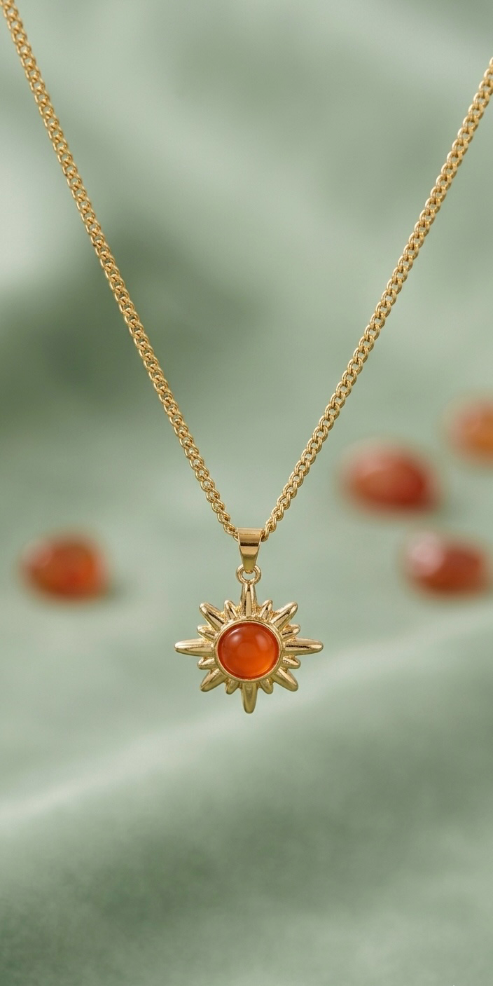Carnelian Sun Pendant Necklace