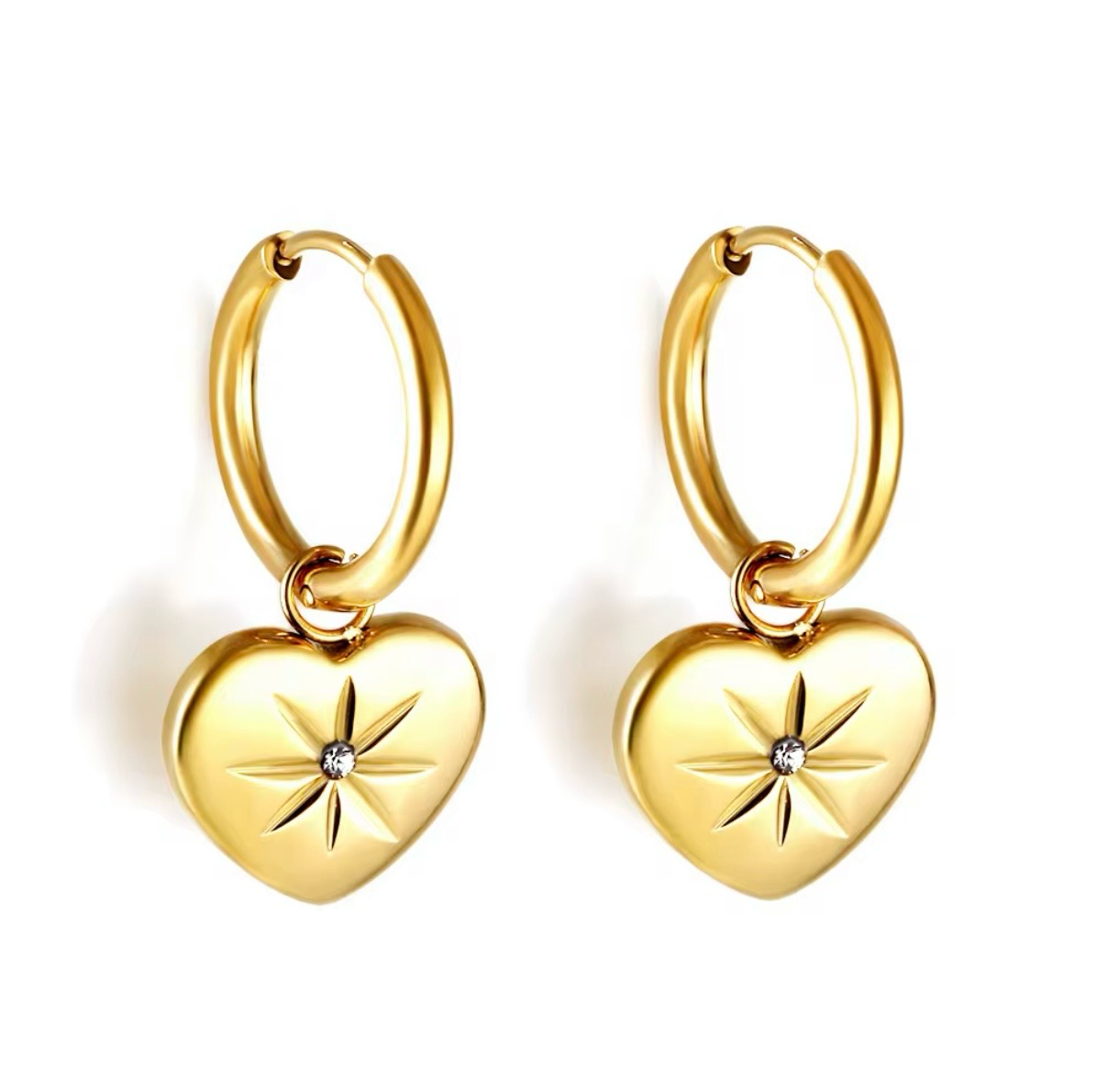 Gold Heart Star Charm Hoop Earrings