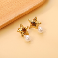 Tiger's Eye Star & Pearl Drop Earrings
