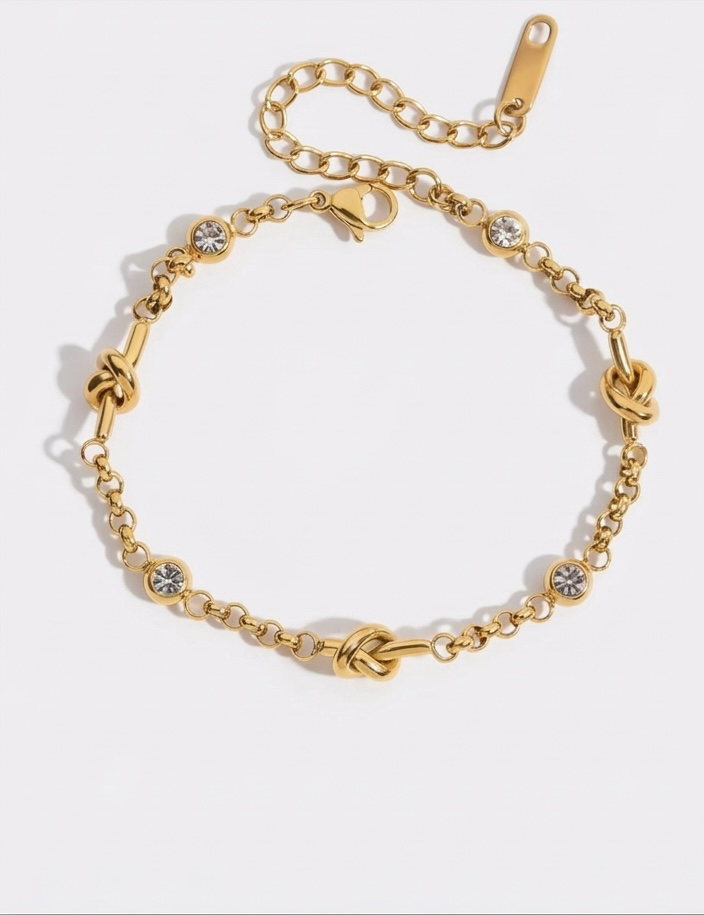 Gold Knot & Crystal Chain Bracelet
