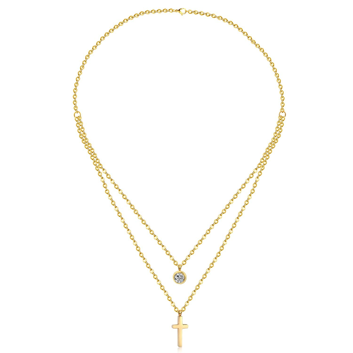 Crystal & Cross Layered Necklace